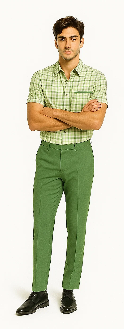 Mens Plaid Walking Suit in sage by Dreams by Zacchi – 2 Piece Leisure Outfit with Matching Shirt and pant -$99