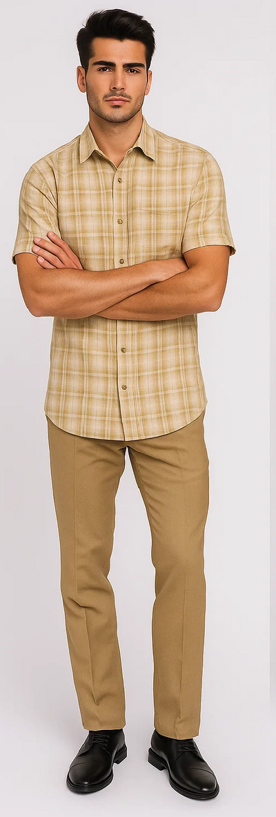 Plaid Tan Walking Suit by Dreams by Zacchi