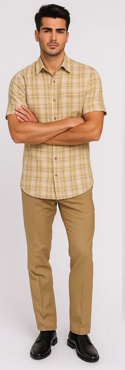 Plaid Tan Walking Suit by Dreams by Zacchi