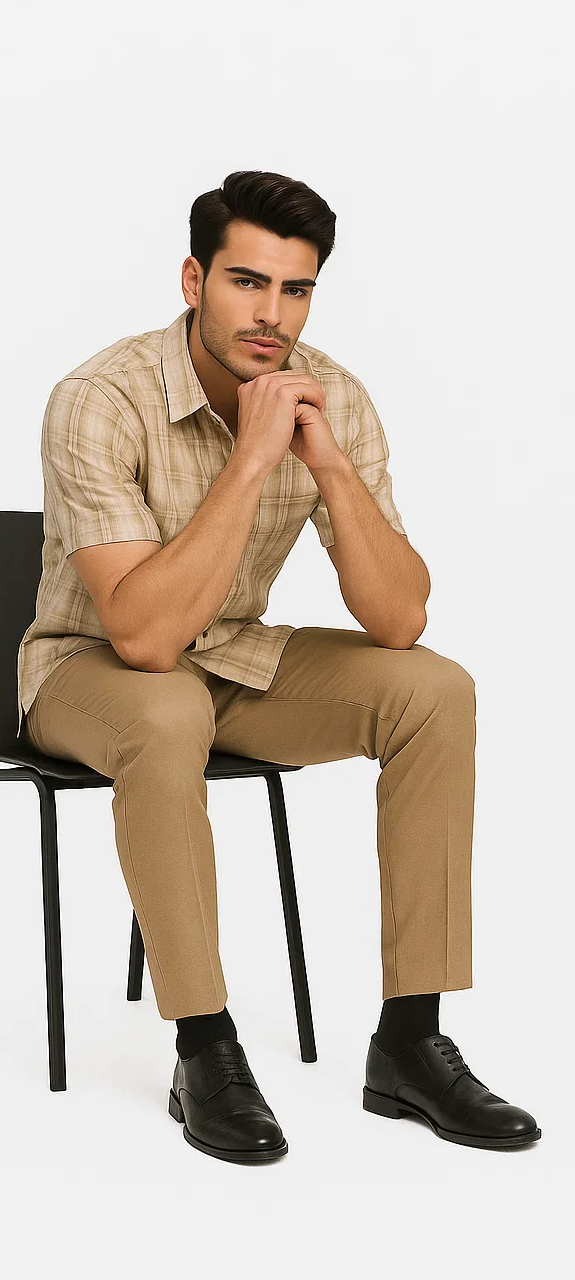 Plaid Tan Walking Suit by Dreams by Zacchi