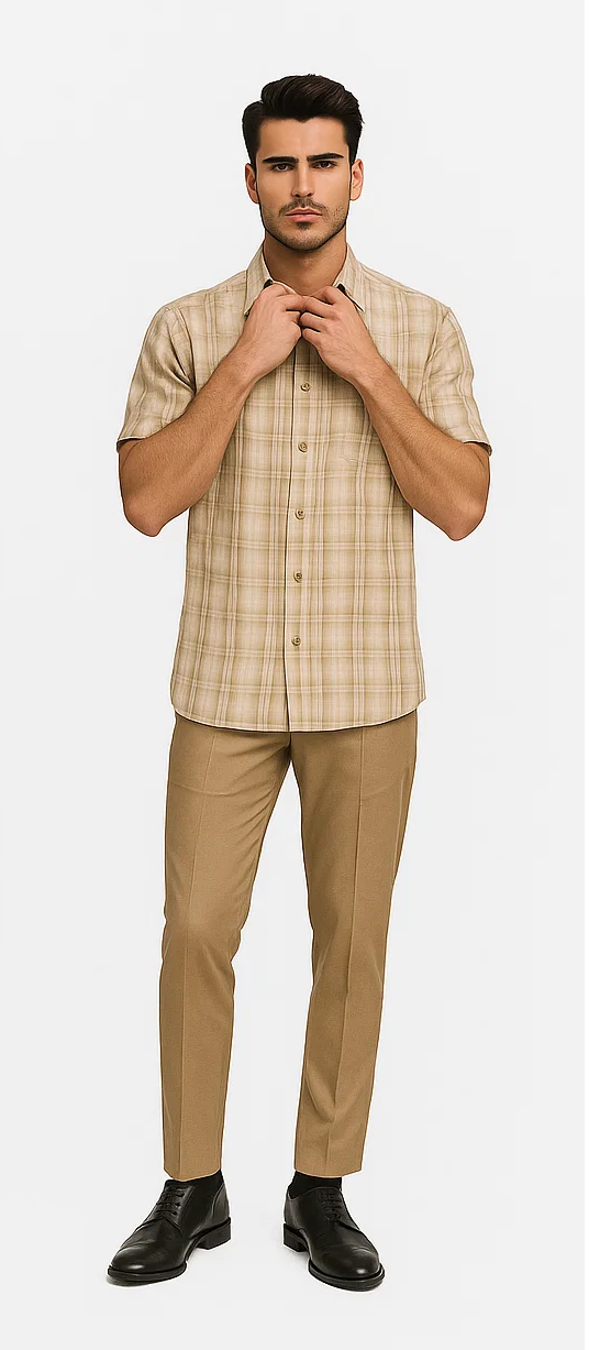 Plaid Tan Walking Suit by Dreams by Zacchi