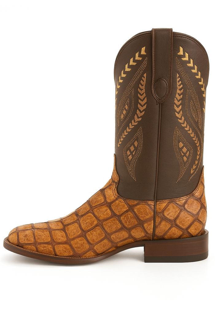 Mens Print Pirarucu Fish Boots Handcrafted Cognac