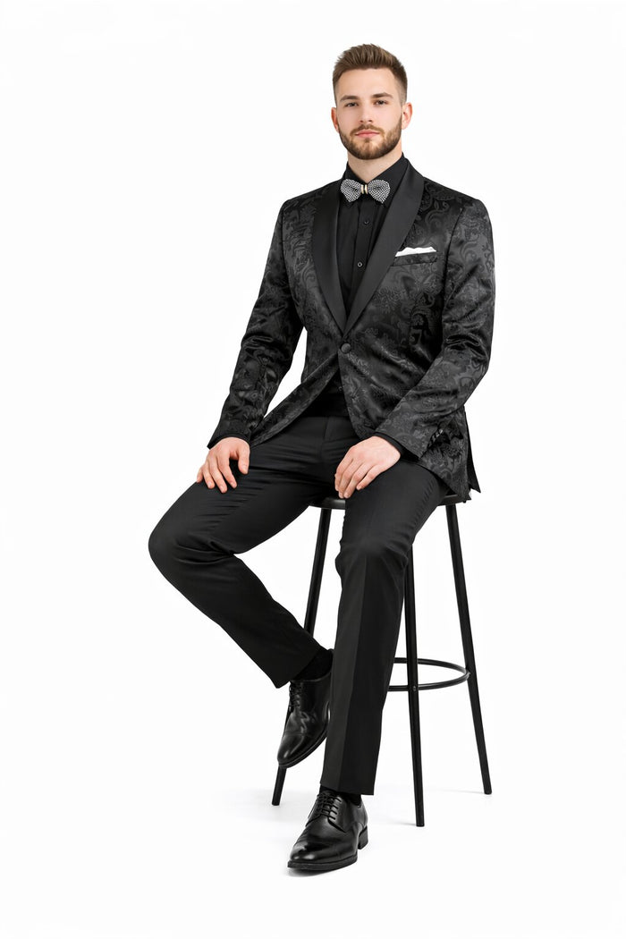 Mens Blazer - Paisley Sport Coat - Black Prom Tuxedo Dinner Jacket Blazer