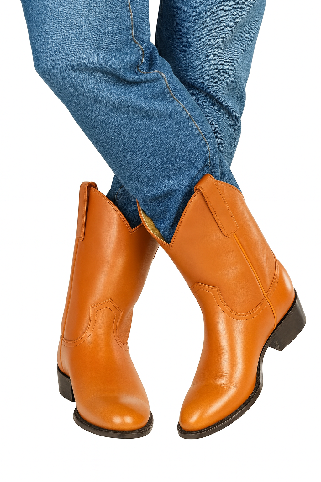 Mens Pull On Roper Boots With Leather Sole Honey Deerskin Boots - Deer Boots - Deer Skin Boots
