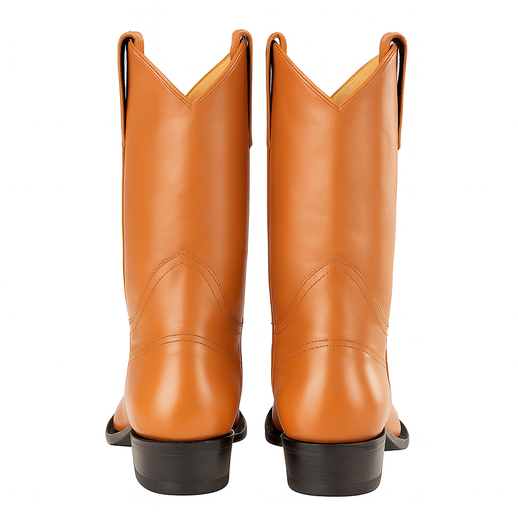 Mens Pull On Roper Boots With Leather Sole Honey Deerskin Boots - Deer Boots - Deer Skin Boots