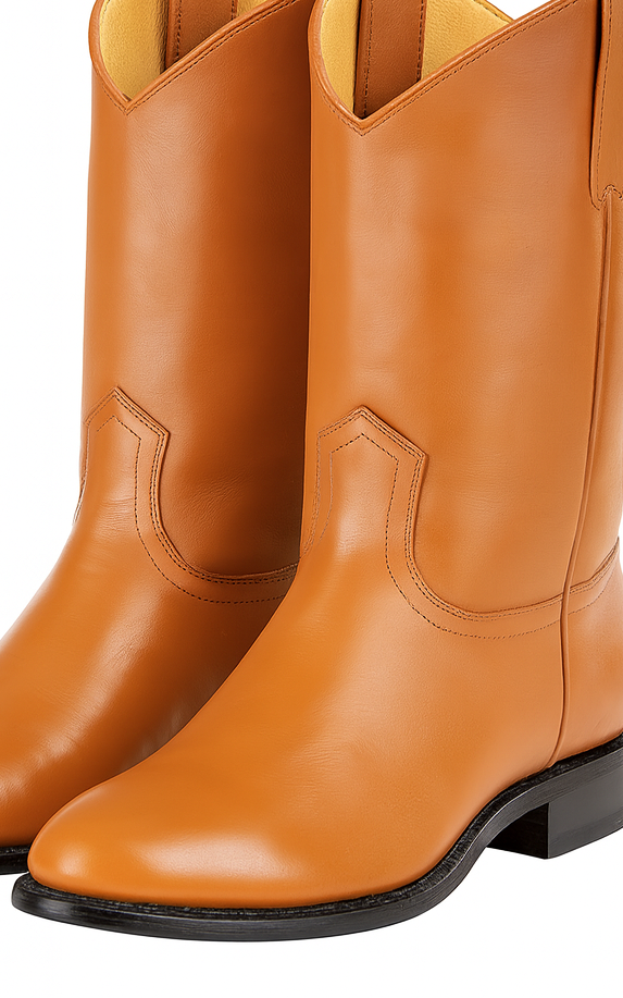 Mens Pull On Roper Boots With Leather Sole Honey Deerskin Boots - Deer Boots - Deer Skin Boots