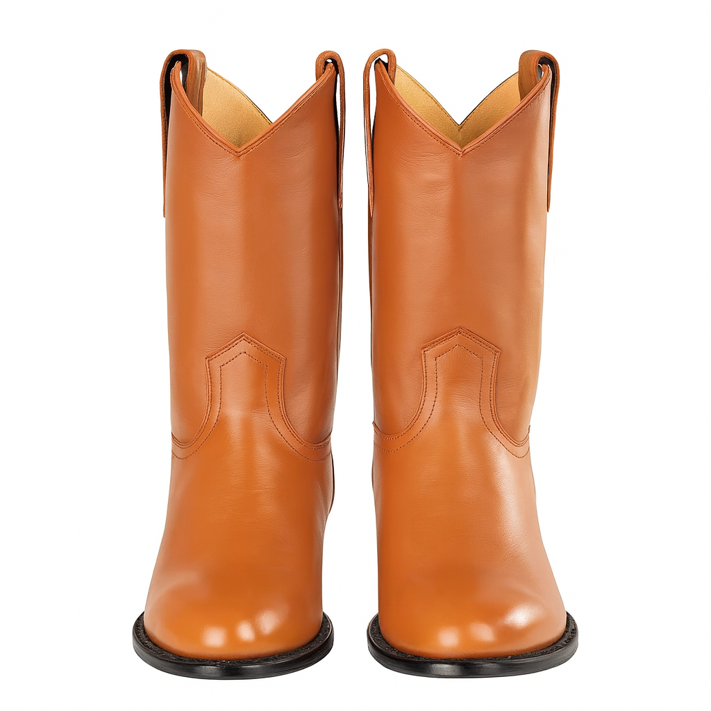 Mens Pull On Roper Boots With Leather Sole Honey Deerskin Boots - Deer Boots - Deer Skin Boots