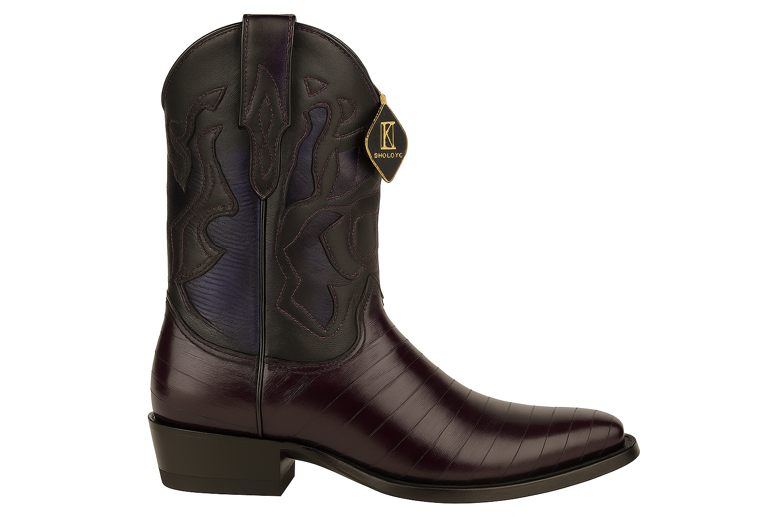 King Exotic Snip Toe Eel Boots Burnished Purple
