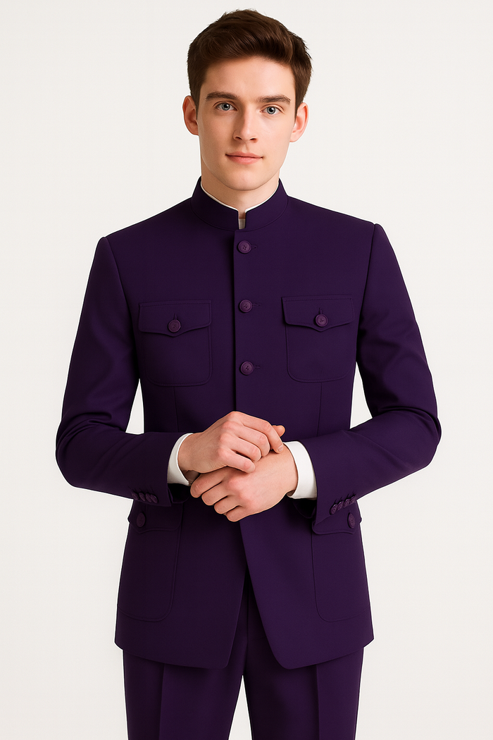 Apollo King Men's 2 Piece Nehru Style Suit Fashion Pockets