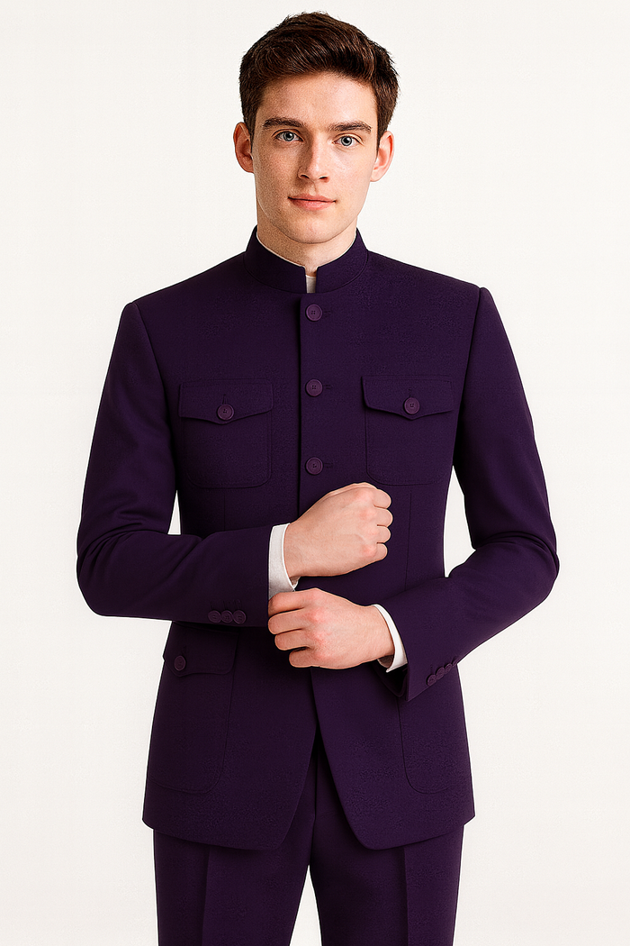 Apollo King Men's 2 Piece Nehru Style Suit Fashion Pockets