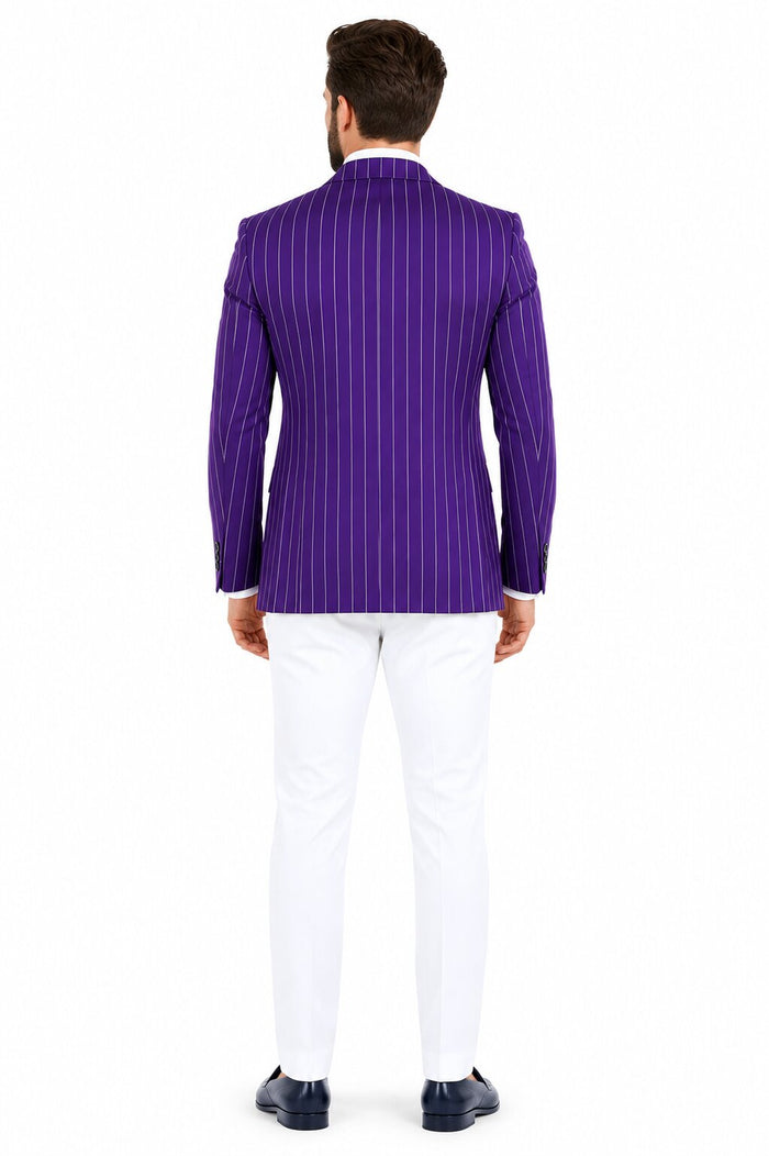 Purple Pinstripe Party Blazer & White Pants Set