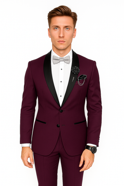Men's Purple - Plum - Eggplant Jacket and Pants Two Button Shawl Lapel Tuxedo