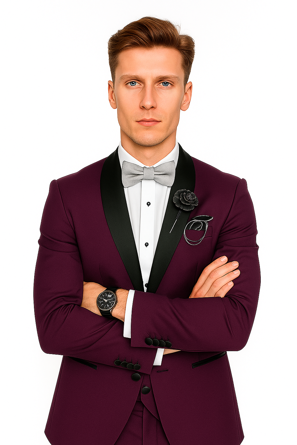 Men's Purple - Plum - Eggplant Jacket and Pants Two Button Shawl Lapel Tuxedo