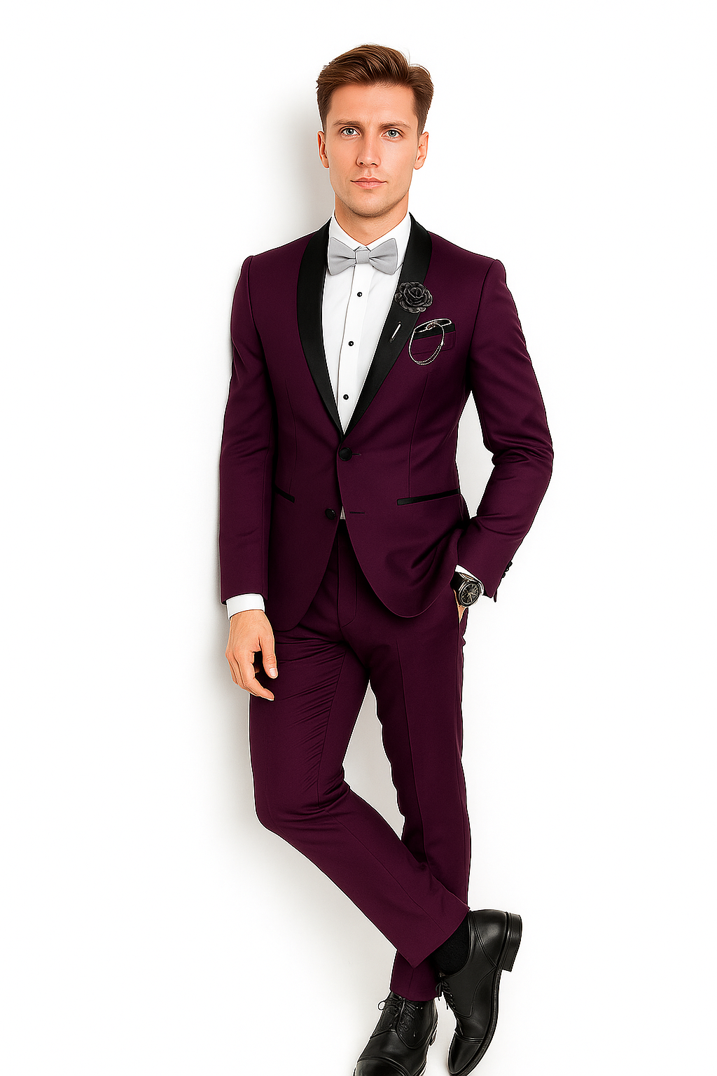 Men's Purple - Plum - Eggplant Jacket and Pants Two Button Shawl Lapel Tuxedo