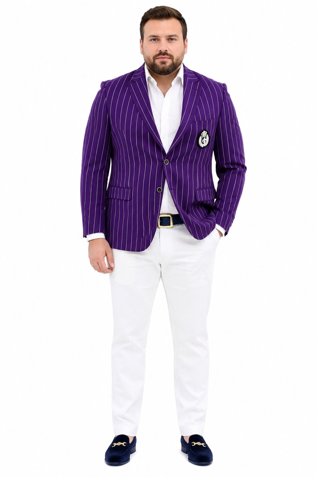 Purple Pinstripe Party Blazer & White Pants Set