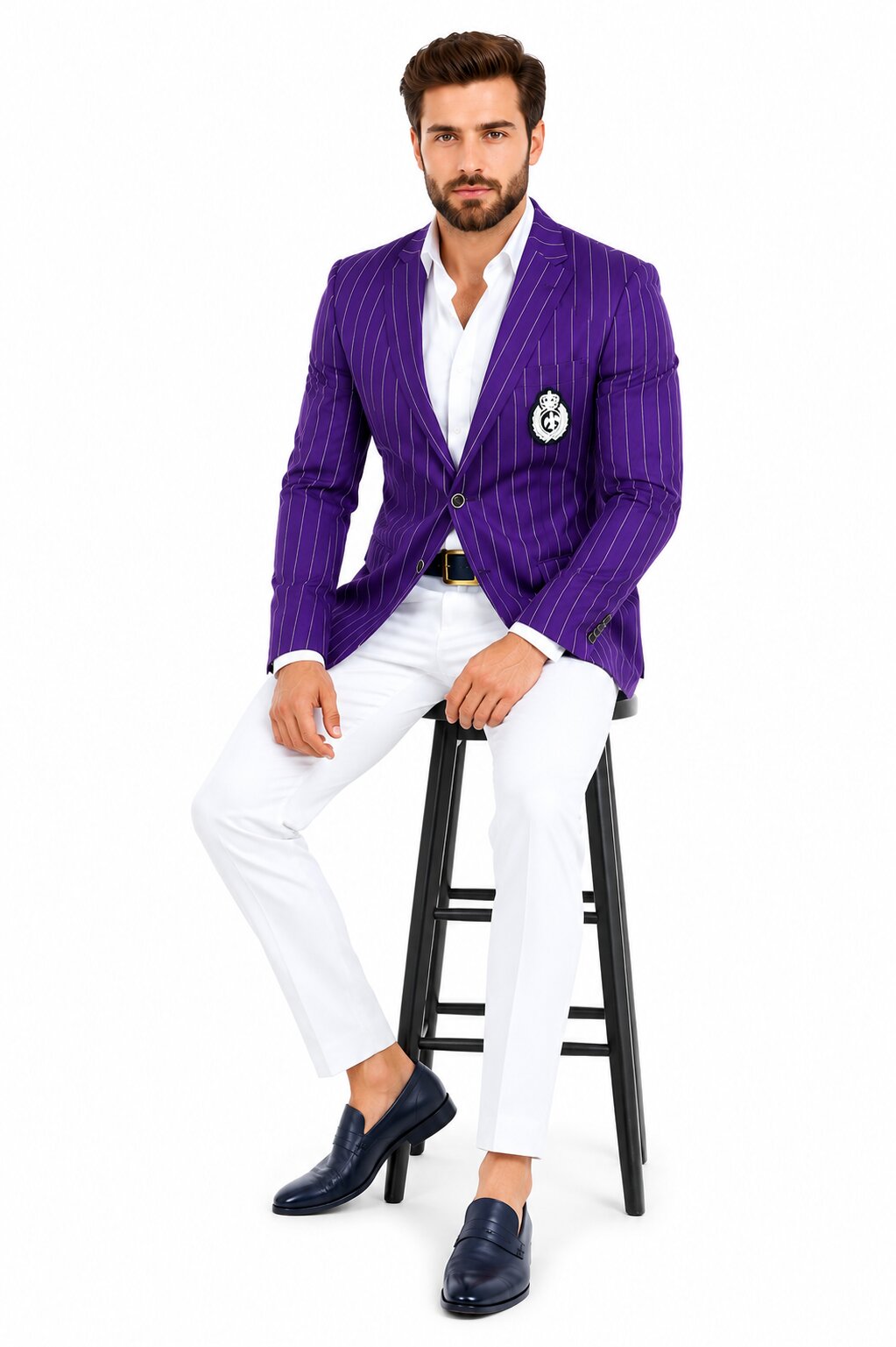 Purple Pinstripe Party Blazer & White Pants Set