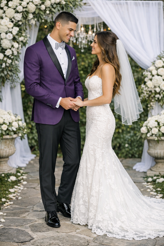 Mens Purple Tuxedo With Pants and Bowtie Package