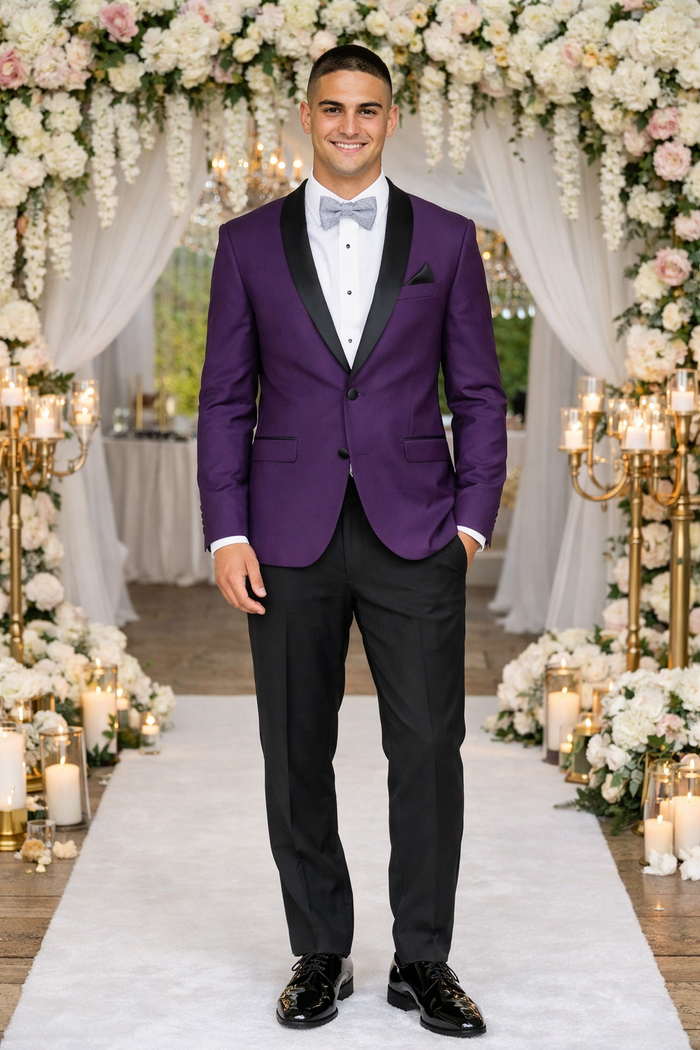 Mens Purple Tuxedo With Pants and Bowtie Package