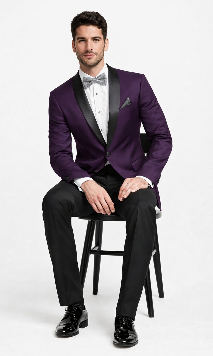 Mens Purple Tuxedo With Pants and Bowtie Package