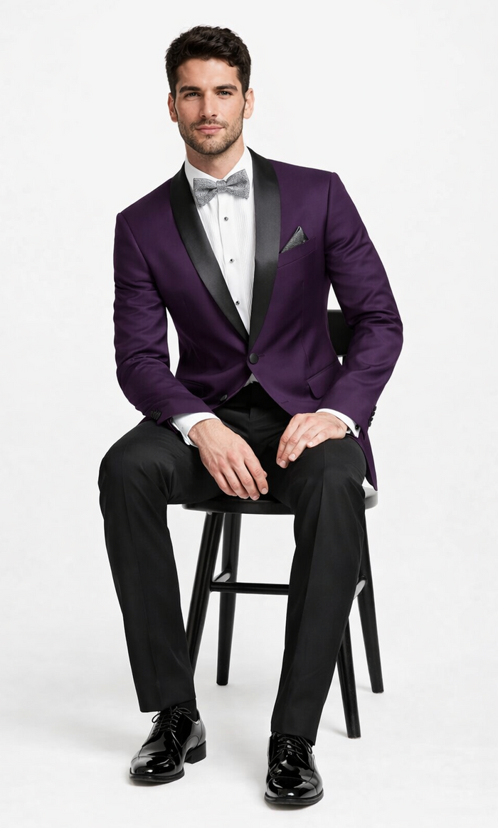 Mens Purple Tuxedo With Pants and Bowtie Package