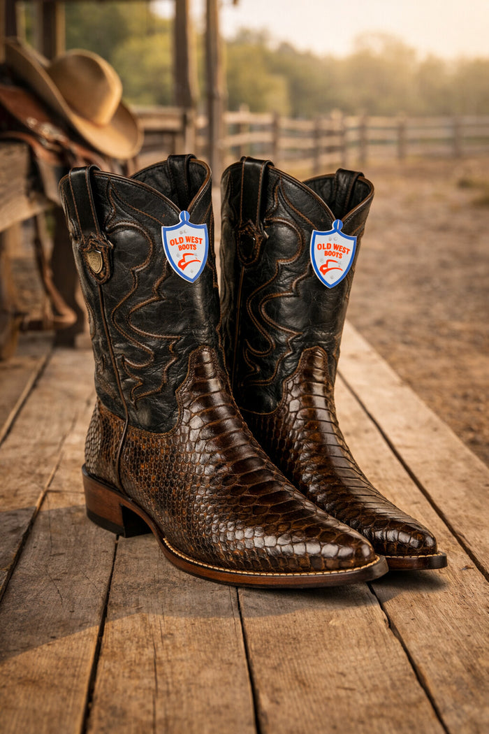 Python Skin Yellow Gold J Toe Boots for Men