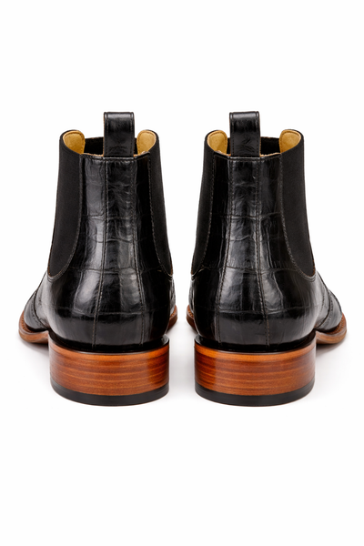 Caiman Belly Print Leather Square Toe Boots