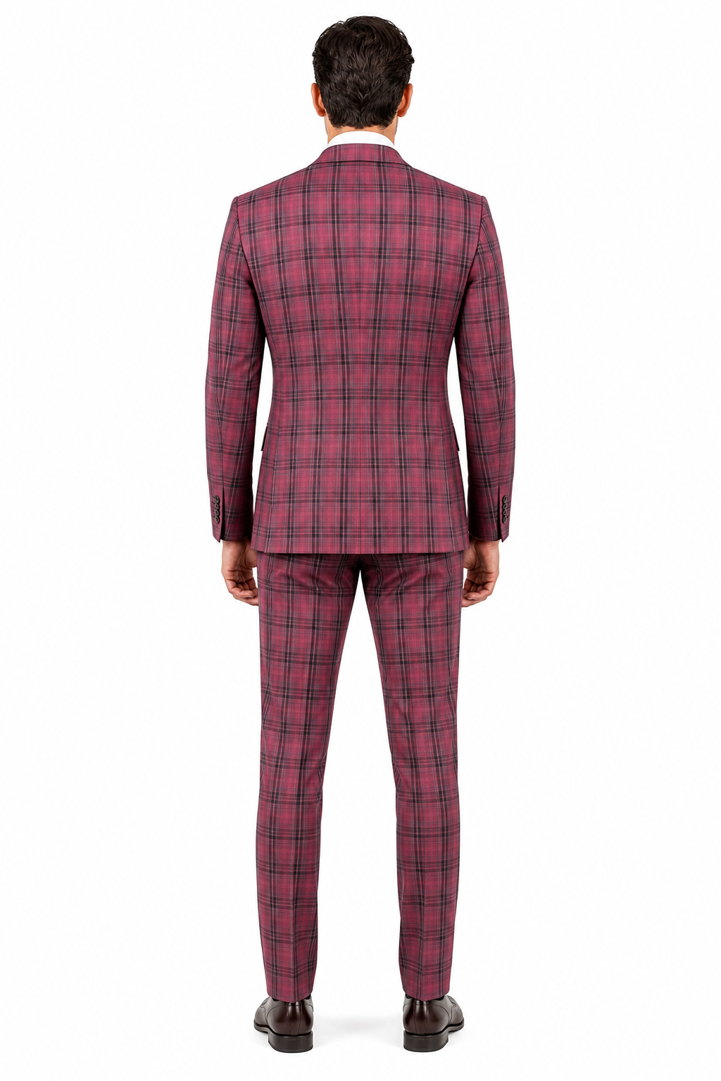 Red Burgundy Plaid 3-Piece Suit for Men