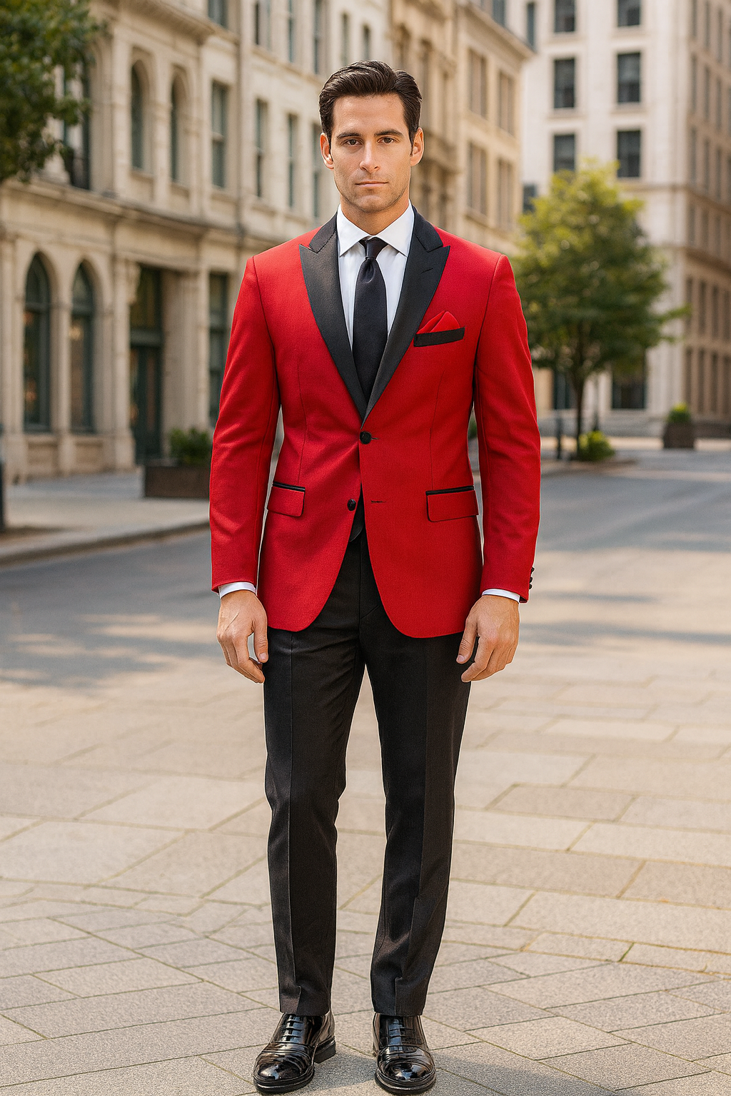Mens Red Suit Fashion Tuxedo Jacket with Black & Black Trousers For Men