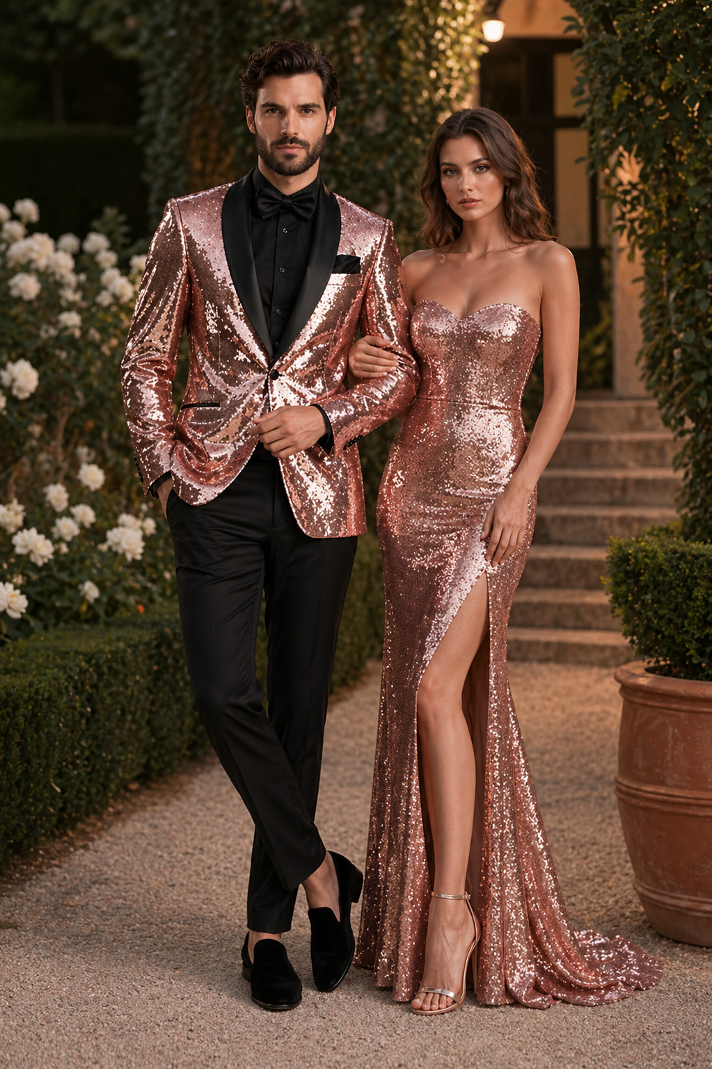 Rose Gold Metallic Sequin Stage Tuxedo Suit