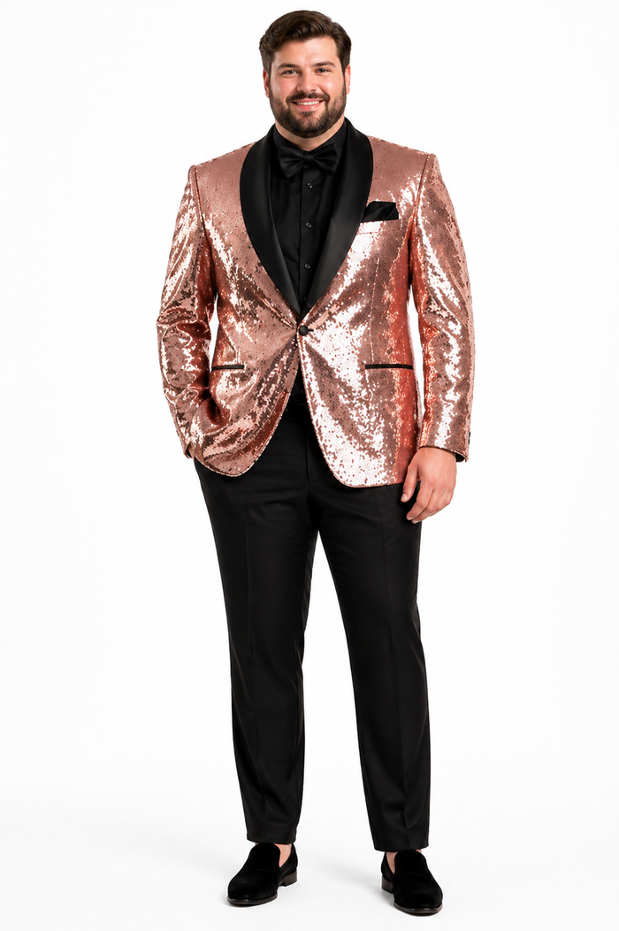 Rose Gold Metallic Sequin Stage Tuxedo Suit
