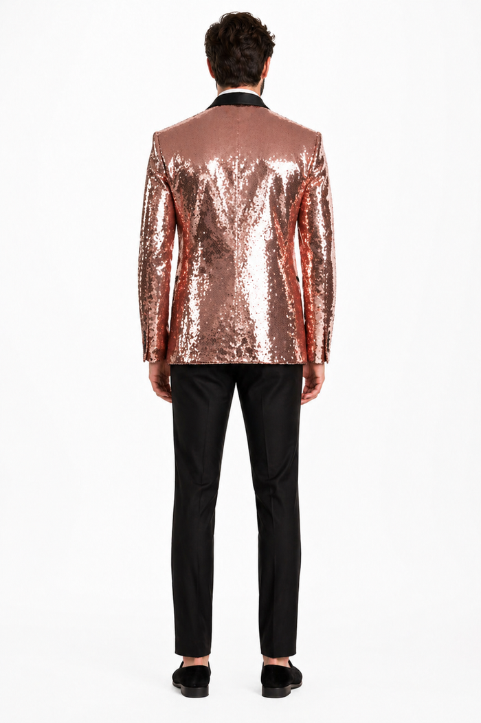 Rose Gold Metallic Sequin Stage Tuxedo Suit