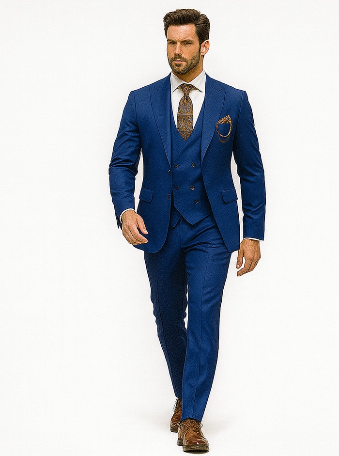Men’s Royal Blue Suit with Paisley Accessories – Elegant Formalwear