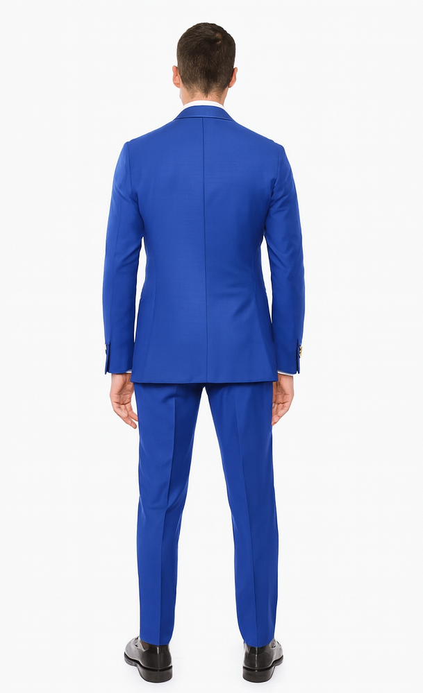 Mens Royal Blue Double Breasted Suit - 100% Suit