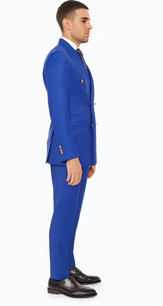 Mens Royal Blue Double Breasted Suit - 100% Suit