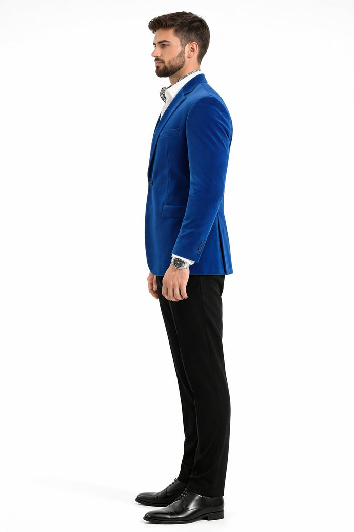Men's Fashion 2 Button Velvet Jacket Royal Blue Men's blazer Jacket