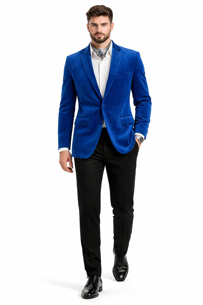 Men's Fashion 2 Button Velvet Jacket Royal Blue Men's blazer Jacket