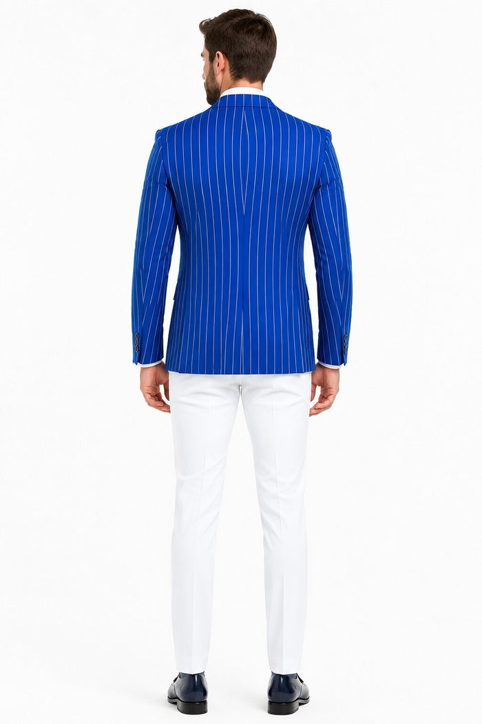 Royal Blue Pinstripe Blazer & White Pants Combo