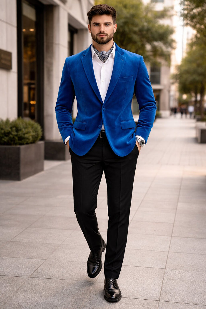 Men's Fashion 2 Button Velvet Jacket Royal Blue Men's blazer Jacket