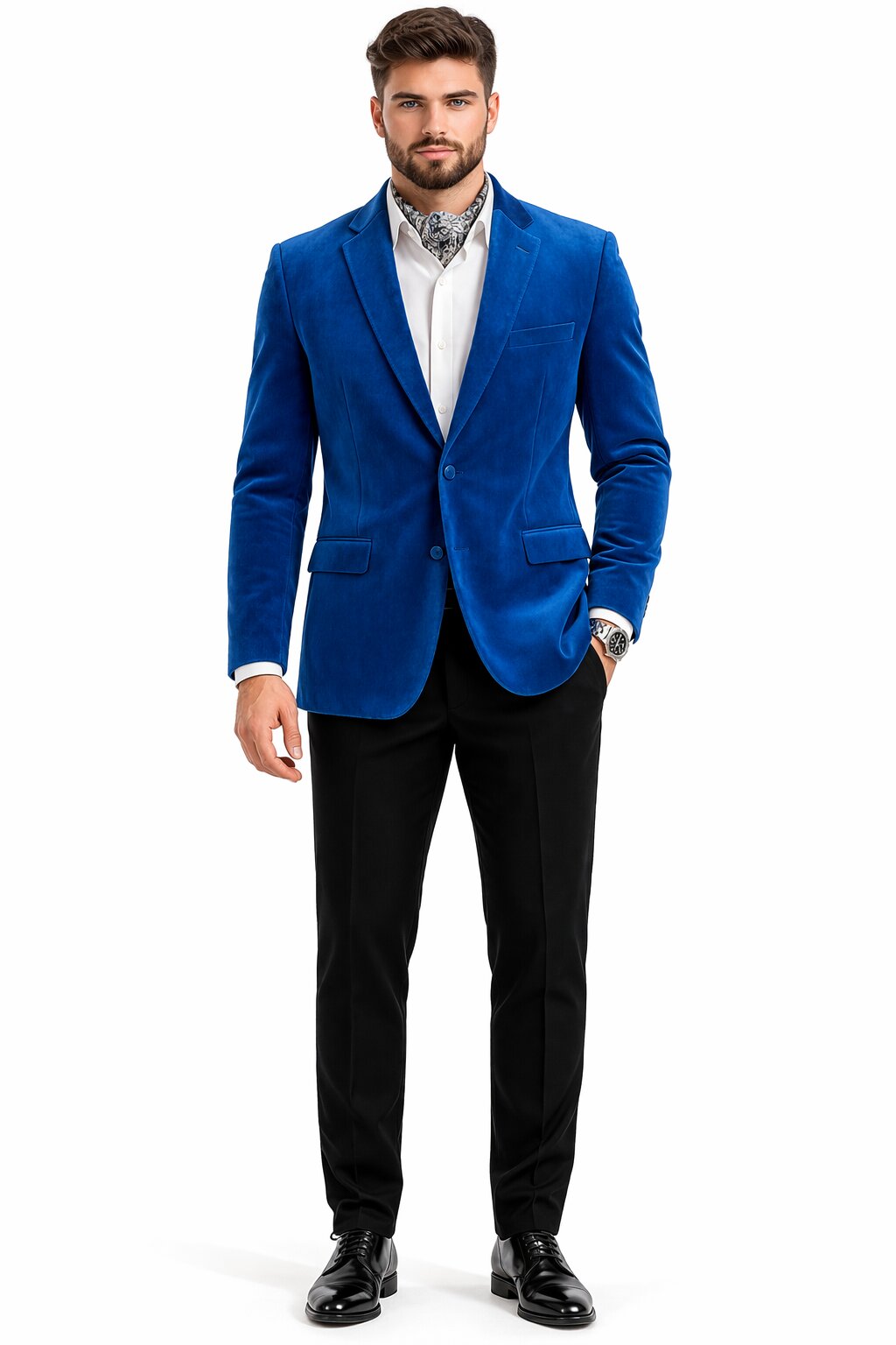 Men's Fashion 2 Button Velvet Jacket Royal Blue Men's blazer Jacket