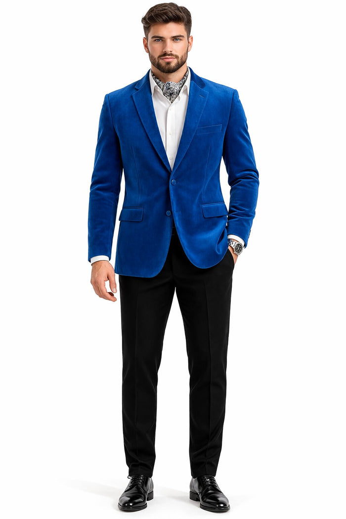 Men's Fashion 2 Button Velvet Jacket Royal Blue Men's blazer Jacket