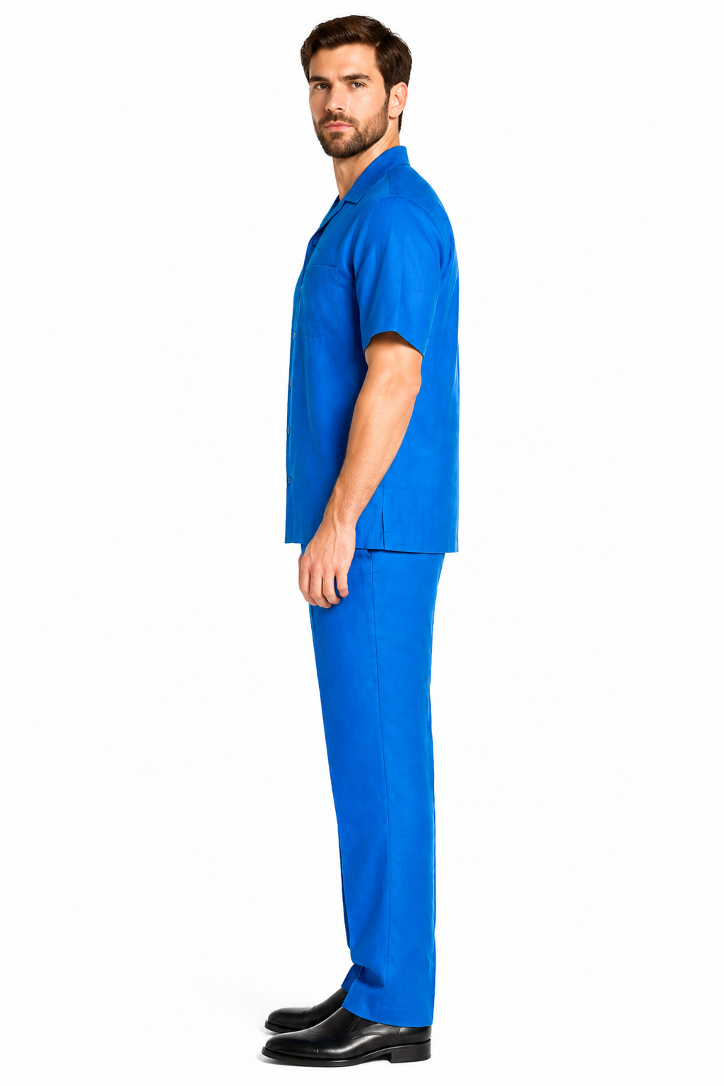 Men's Short Sleeve 2 Piece Casual Two Piece Mens Walking Outfit For Sale Pant Sets Set With Long Pants 100% Linen Royal Shirt