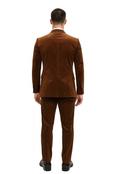 Brown Velvet Slim Fit Blazer and Pants Set