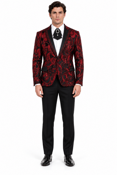 Mens Sequin Blazer Sportcoat in Color "Red" - Tuxedo Jacket Newyear Holiday