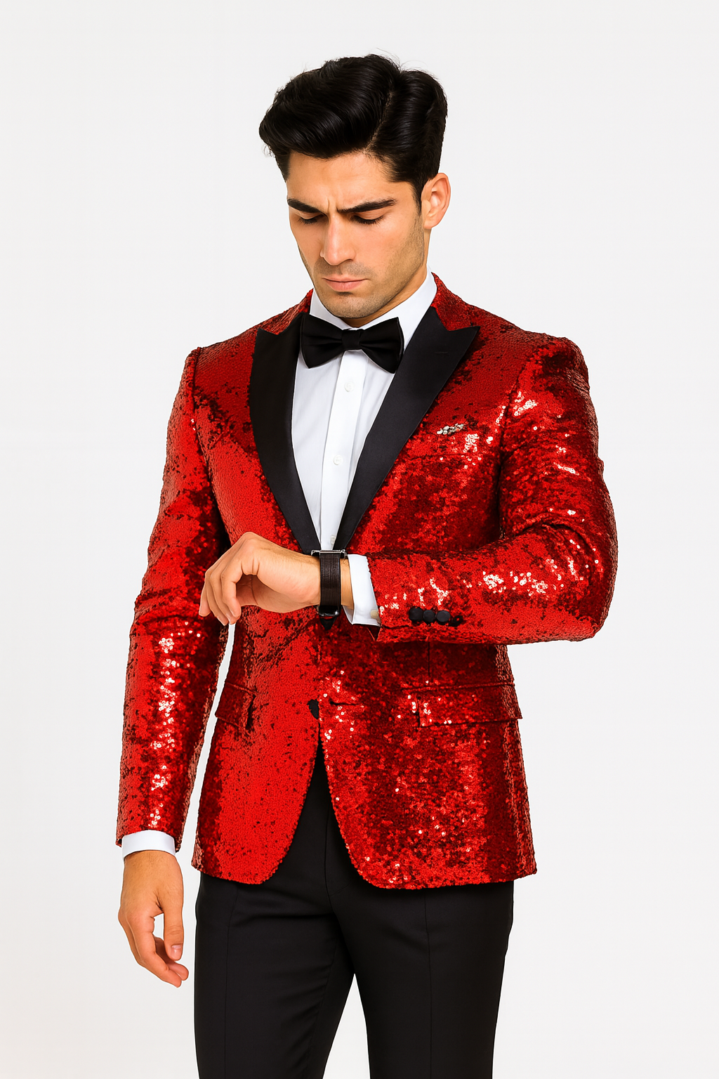 Mens Sequin Suit With Black Pants and Matching Bowtie