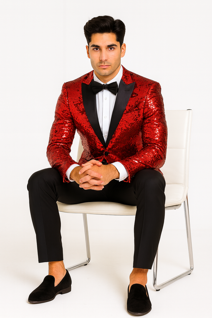 Mens Sequin Suit With Black Pants and Matching Bowtie