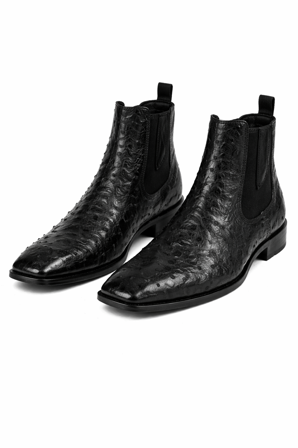 Men's Short Boots Men's Black Full Quill Ostrich Dressy Boot Ankle Dress Style For Man