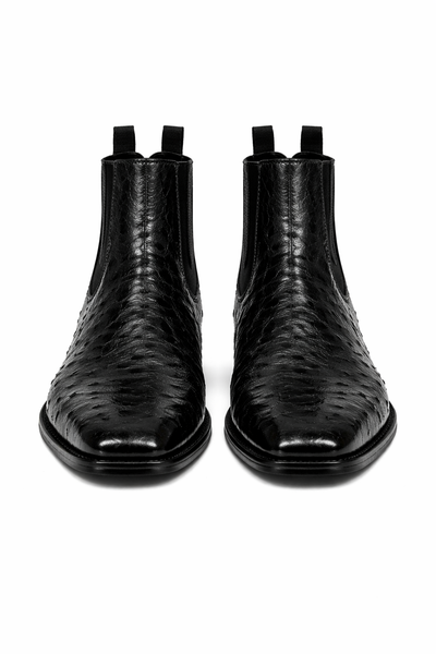 Men's Short Boots Men's Black Full Quill Ostrich Dressy Boot Ankle Dress Style For Man