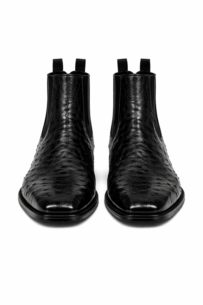Men's Short Boots Men's Black Full Quill Ostrich Dressy Boot Ankle Dress Style For Man