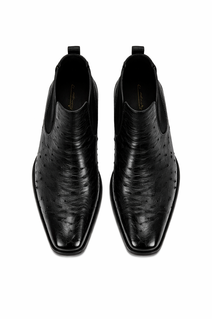 Men's Short Boots Men's Black Full Quill Ostrich Dressy Boot Ankle Dress Style For Man