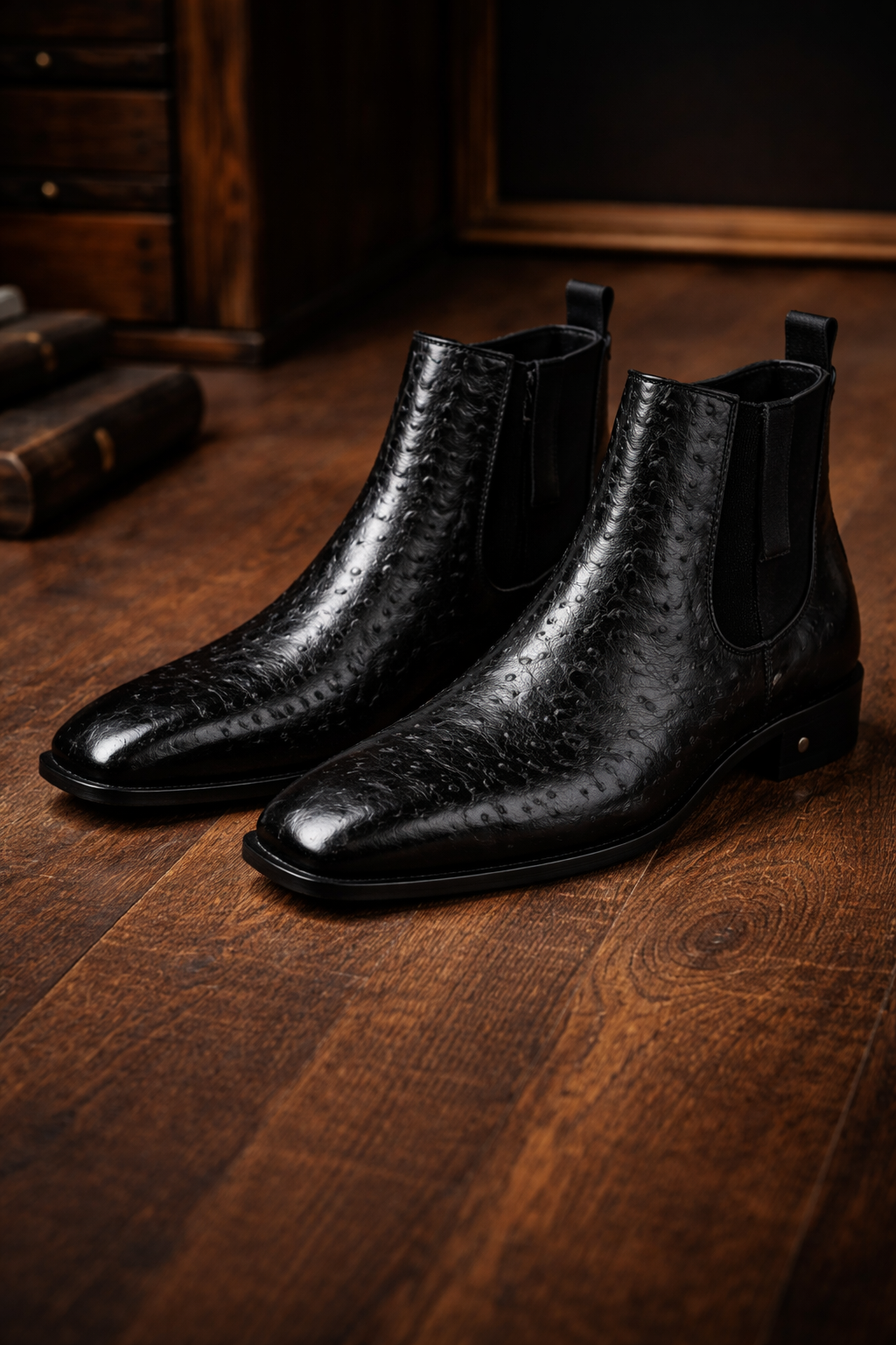 Men's Short Boots Men's Black Full Quill Ostrich Dressy Boot Ankle Dress Style For Man